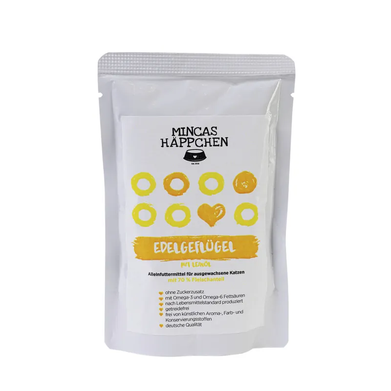 Sonderaktion Sparpaket 12 x 95 g Mincas Häppchen Edelgeflügel & Leinöl Katzen Nassfutter